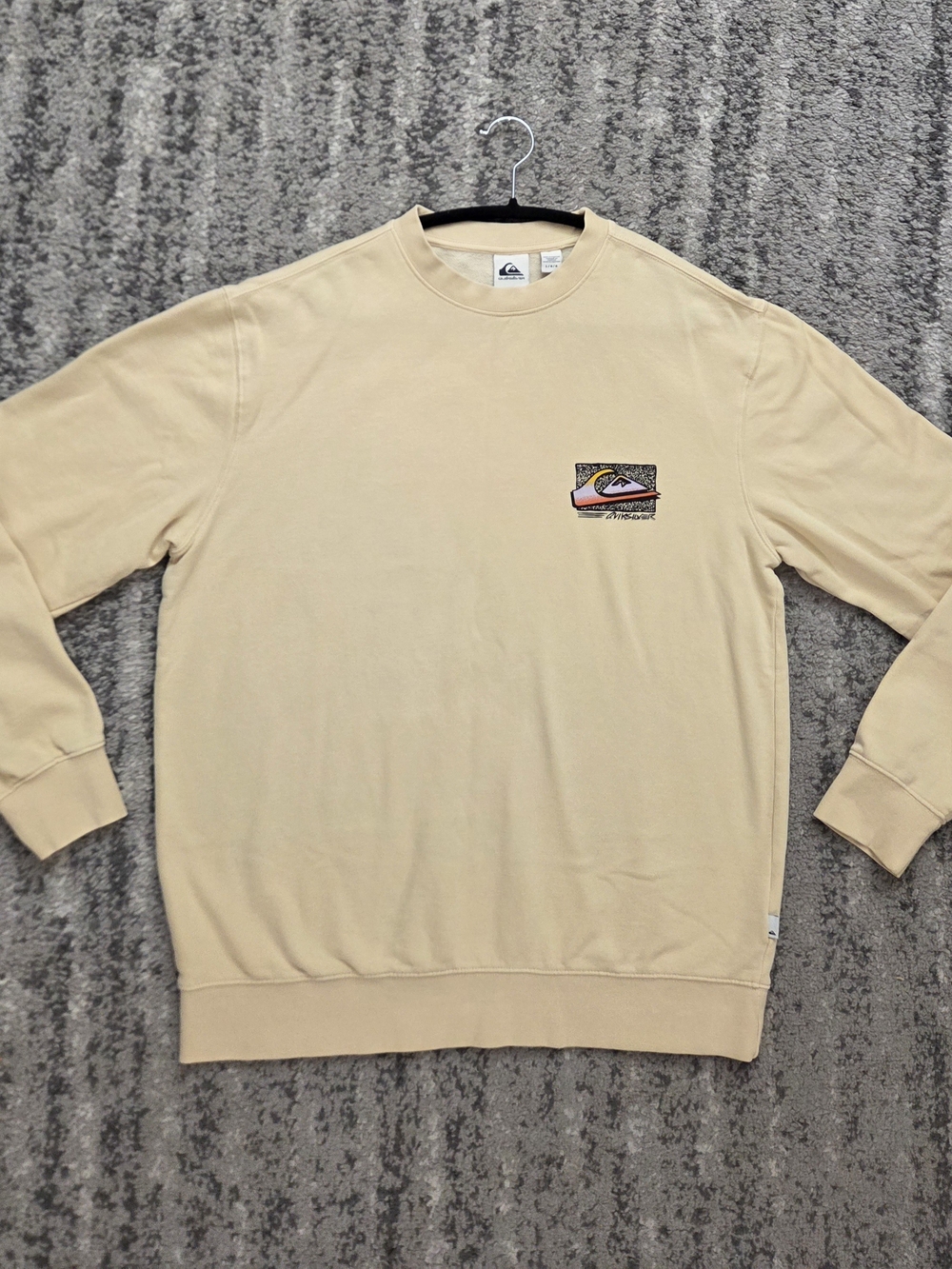 Quiksilver Men's Large Cream Yellow Cotton Surf Graphic Crewneck Sweatshirt